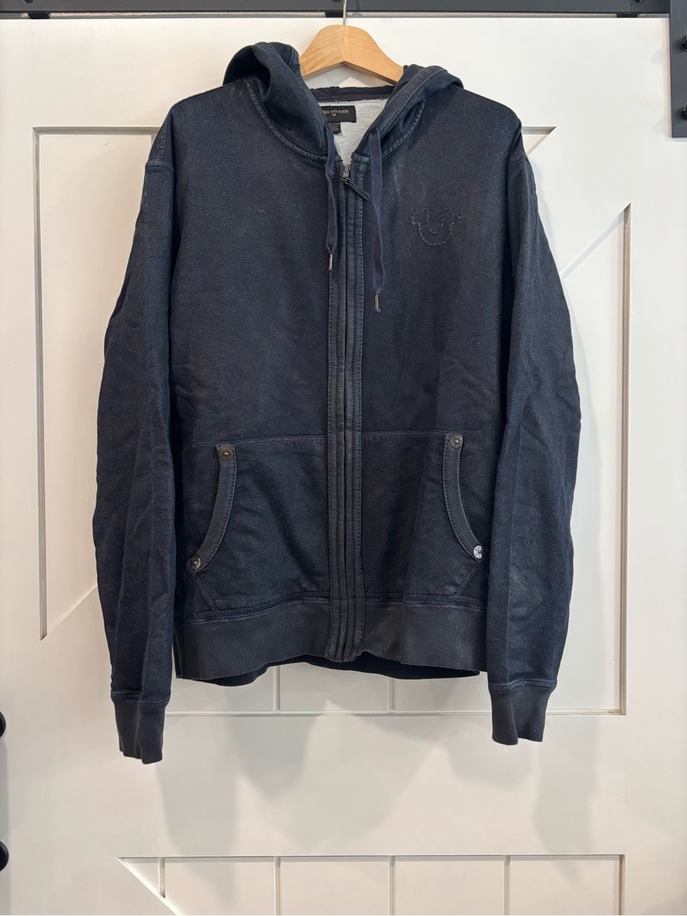 True Religion Waxed Full Zip Hoodie Men's 3XL Gray Coated Moto Streetwear